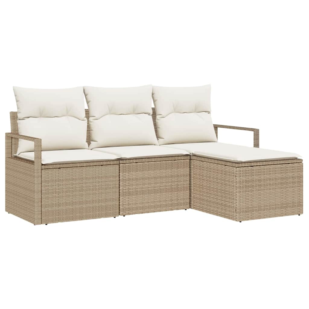 Garten-Sofa-Set mit Kissen mit Speicher 4 pcs Beige und Creme